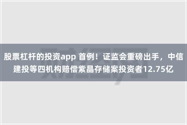 股票杠杆的投资app 首例！证监会重磅出手，中信建投等四机构赔偿紫晶存储案投资者12.75亿